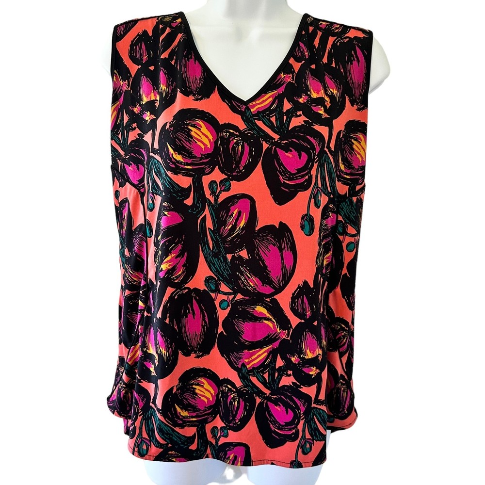 Worthington Floral V Neck Sleeveless Top - Size Large